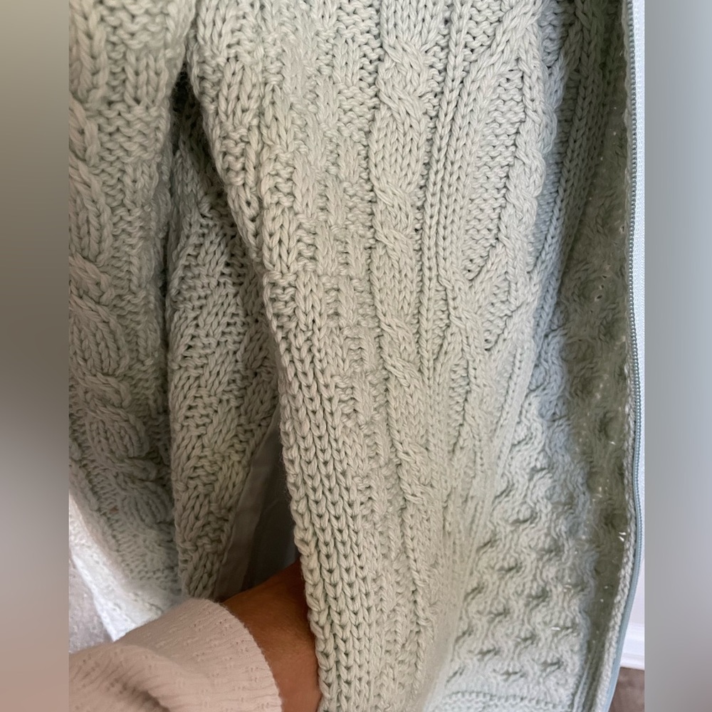 Aran Crafts Ireland 100% merino wool light green long zip up cardigan sweater S - Picture 12 of 13